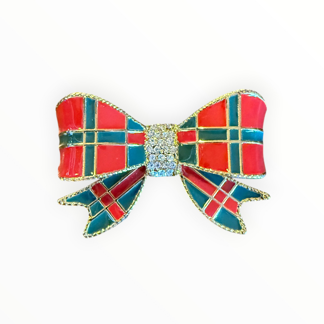 Brooch -  Liz Claiborne Goldtone Tartan Enamel Brooch Rhinestones
