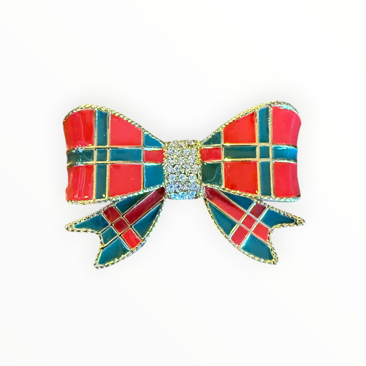 Brooch -  Liz Claiborne Goldtone Tartan Enamel Brooch Rhinestones