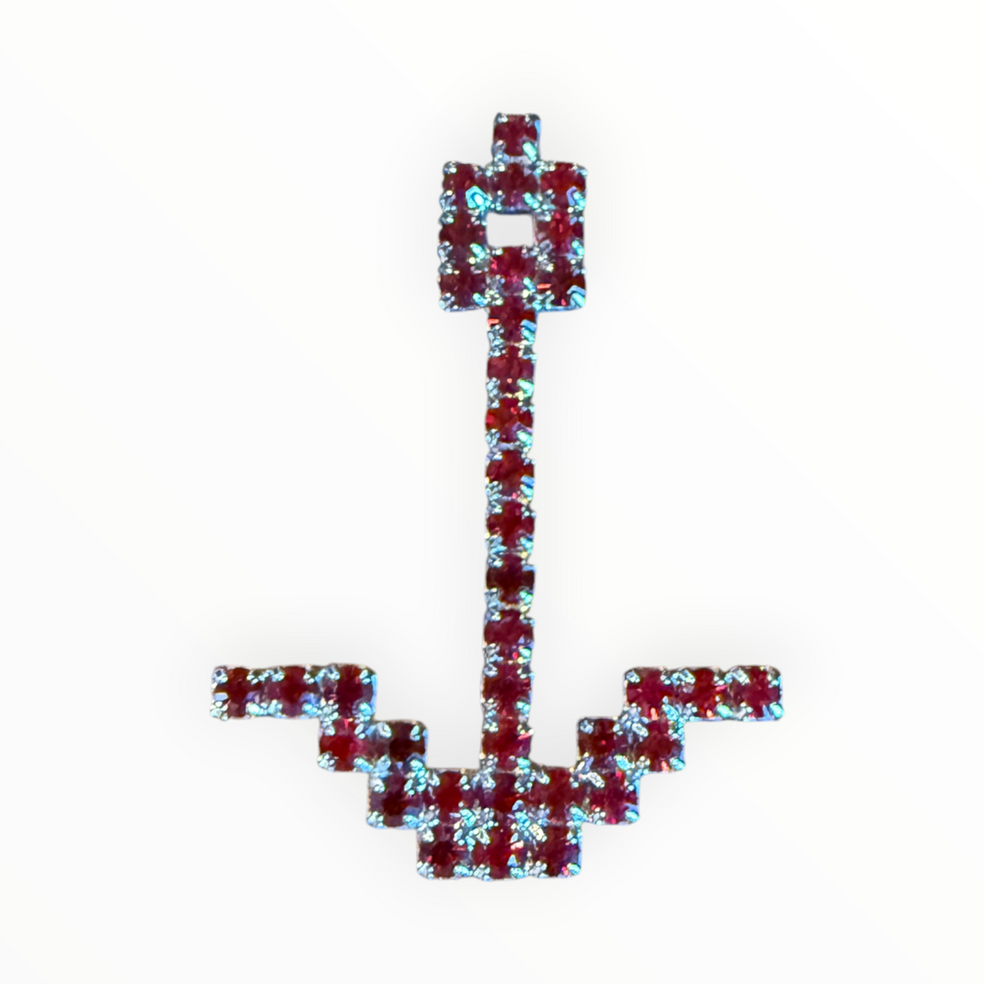 Brooch -  Anchor Brooch Pin Ruby Gold Tone Vintage