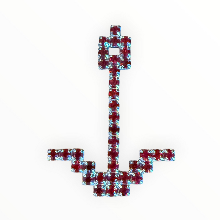 Brooch -  Anchor Brooch Pin Ruby Gold Tone Vintage