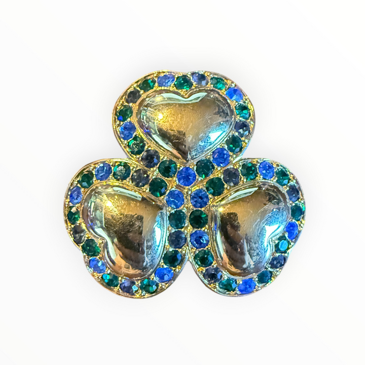 Brooch -  Swarovski Crystal Clover Leaf Gold Tone Signed Heart