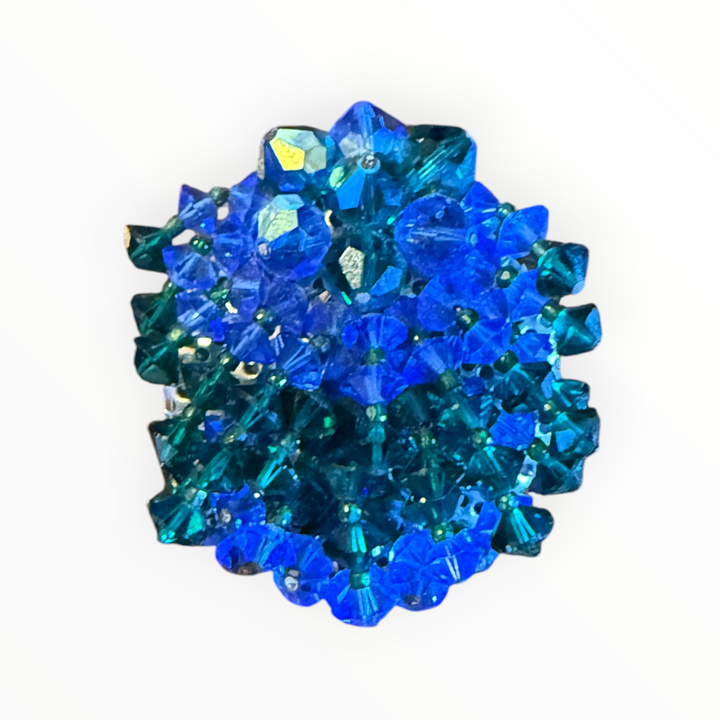 Brooch -  Vintage Blue and Green Beaded Brooch