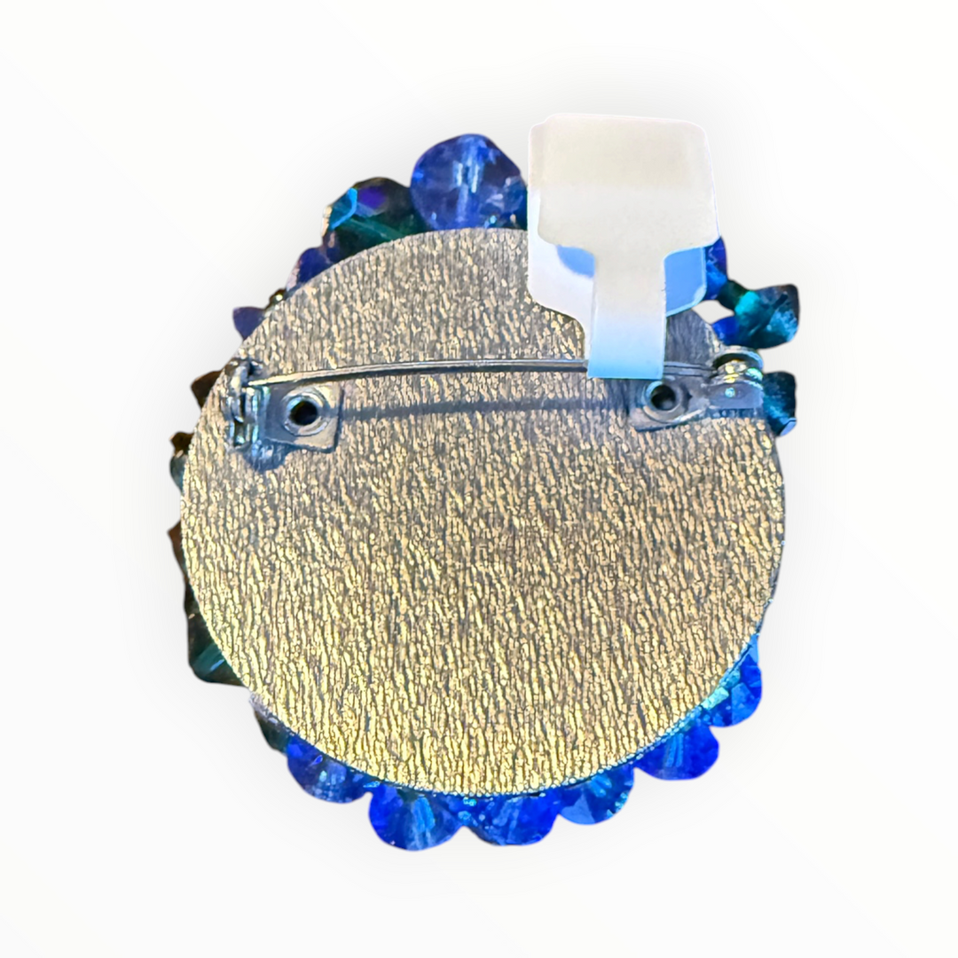 Brooch -  Vintage Blue and Green Beaded Brooch