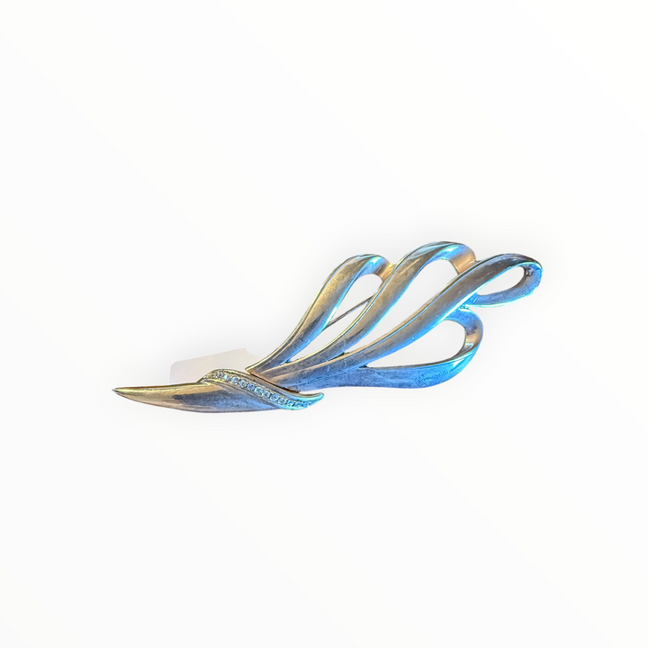 Brooch -  Vintage Silver-tone Feathered Plume