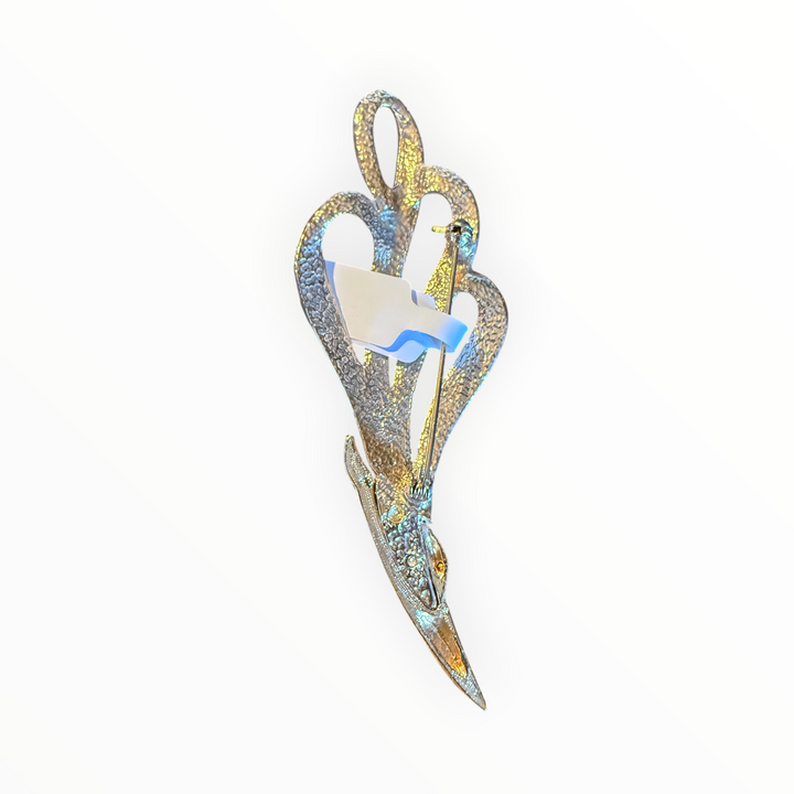 Brooch -  Vintage Silver-tone Feathered Plume