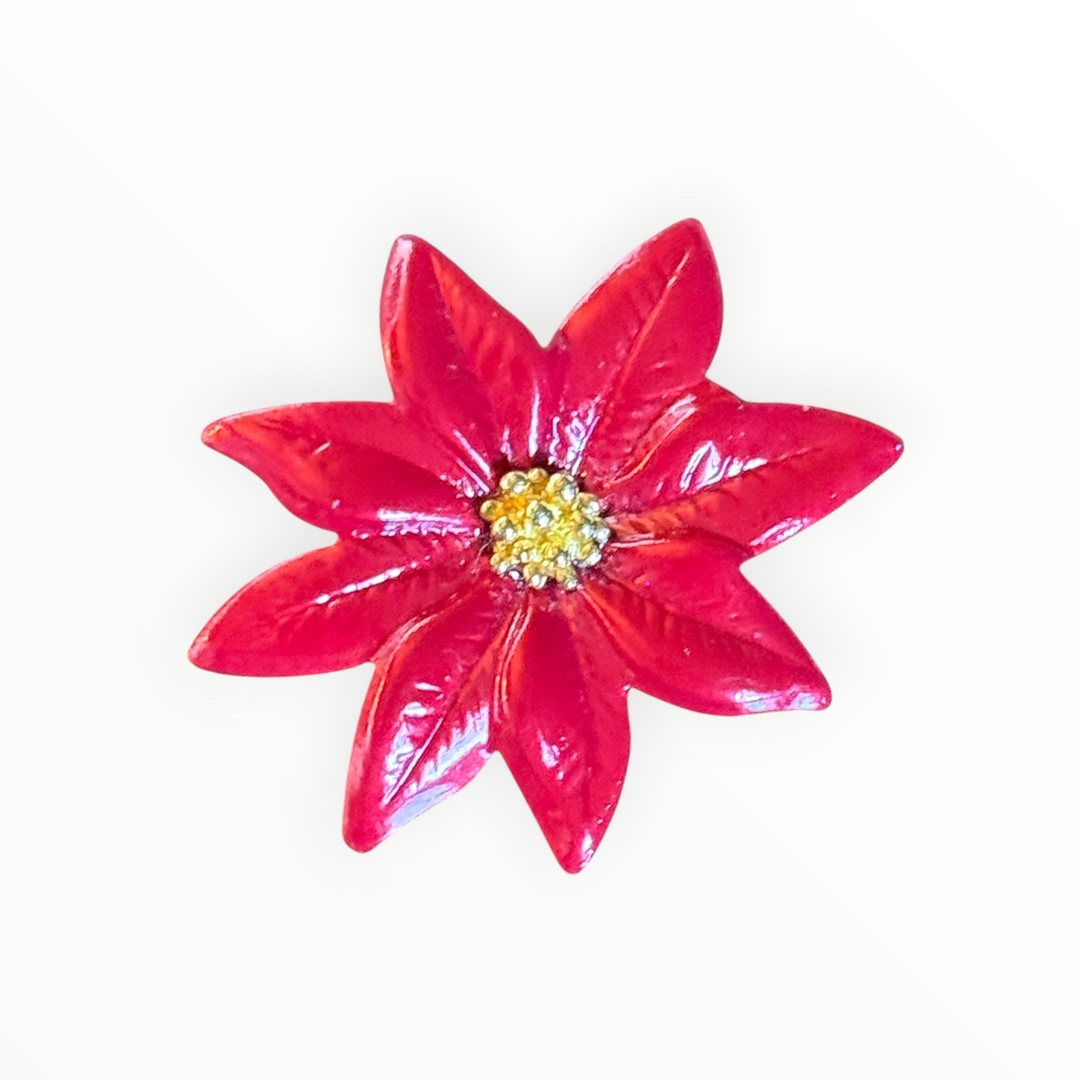 Brooch - Red Poinsettia Christmas Tack Pin Brooch