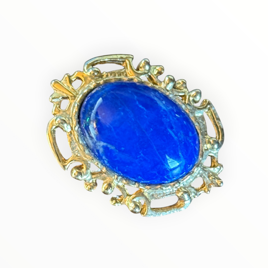 Brooch - Gold-tone Marbled Blue Stone Brooch