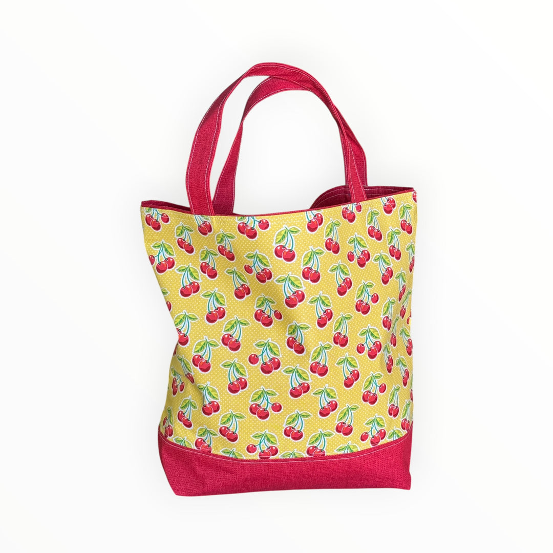 Vintage Stitches Tote Bag - Cherries on Yellow