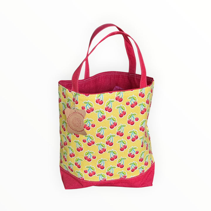 Vintage Stitches Tote Bag - Cherries on Yellow
