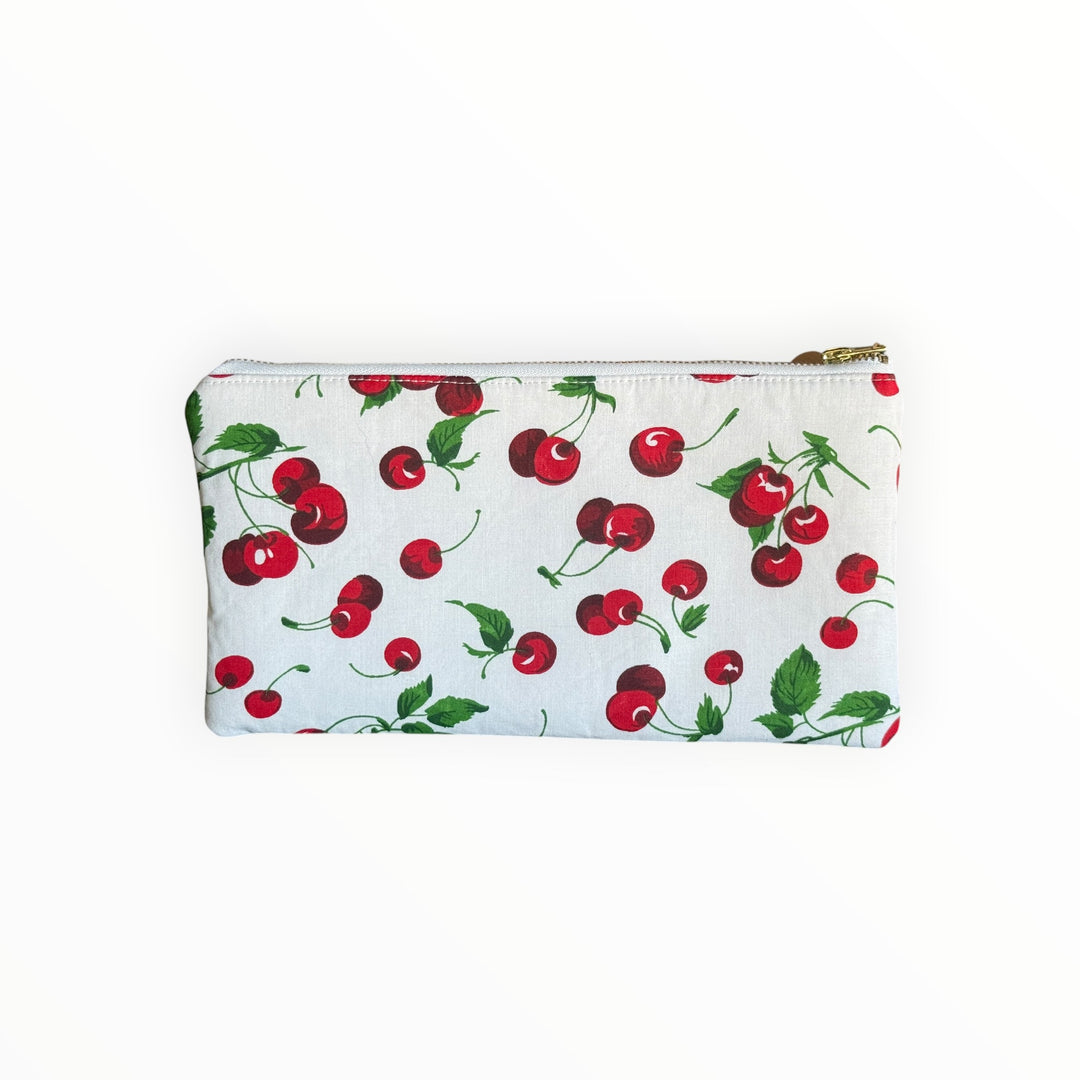 Vintage Stitches Zippered Pouch - Cherries on White