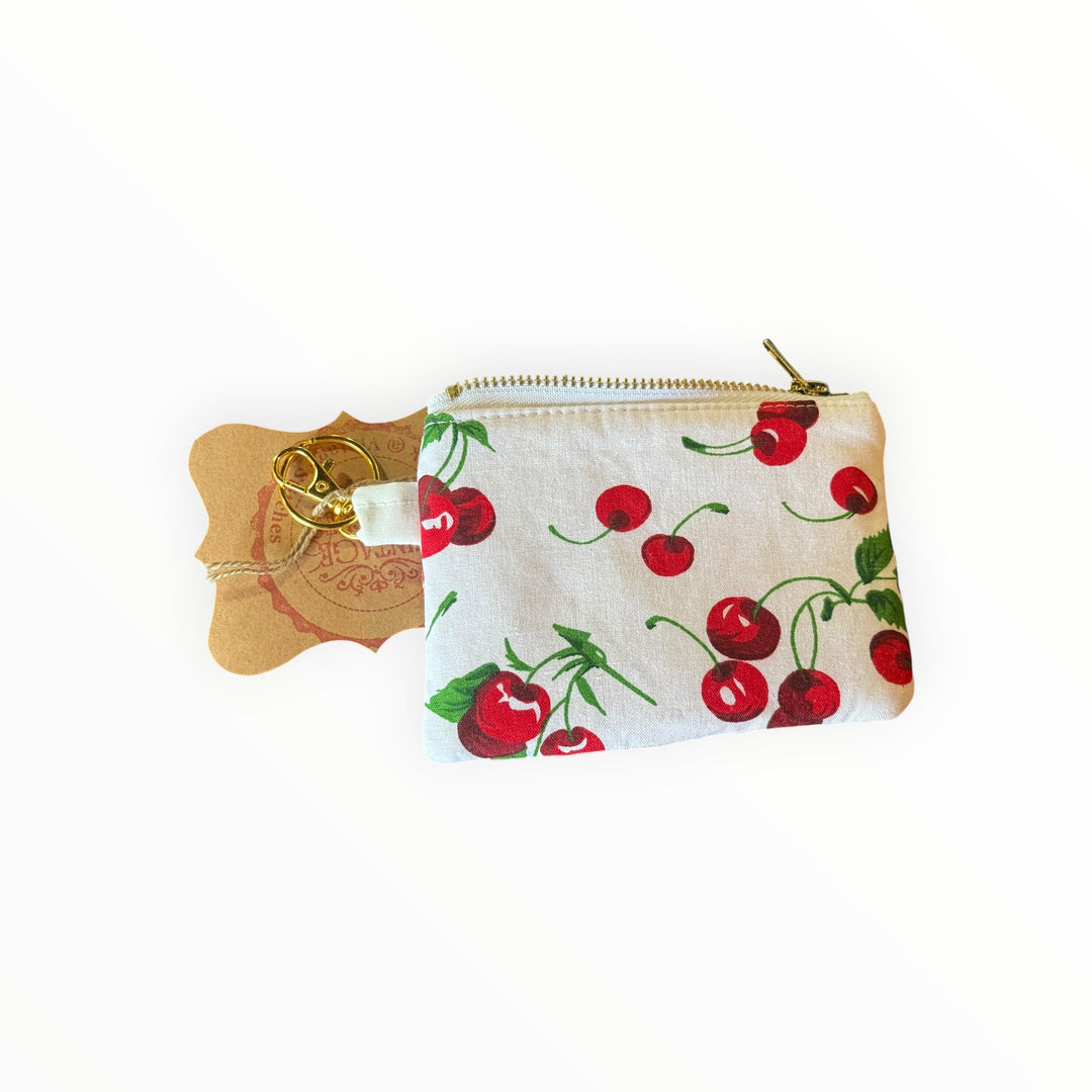 Vintage Stitches Change Purse - Cherries on White