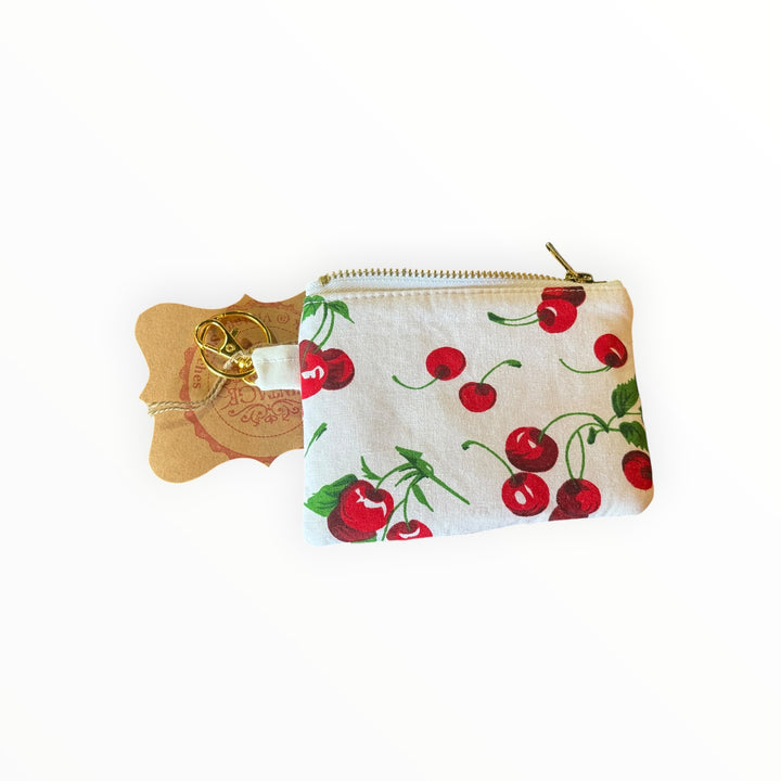 Vintage Stitches Change Purse - Cherries on White