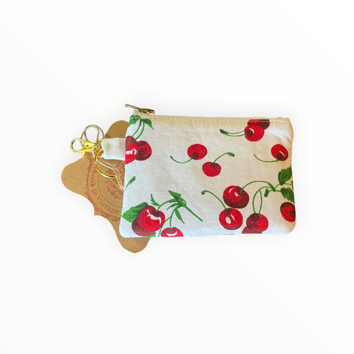 Vintage Stitches Change Purse - Cherries on White