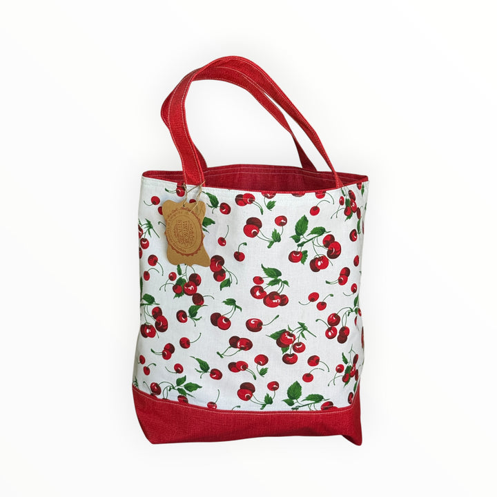 Vintage Stitches Tote Bag - Cherries on White