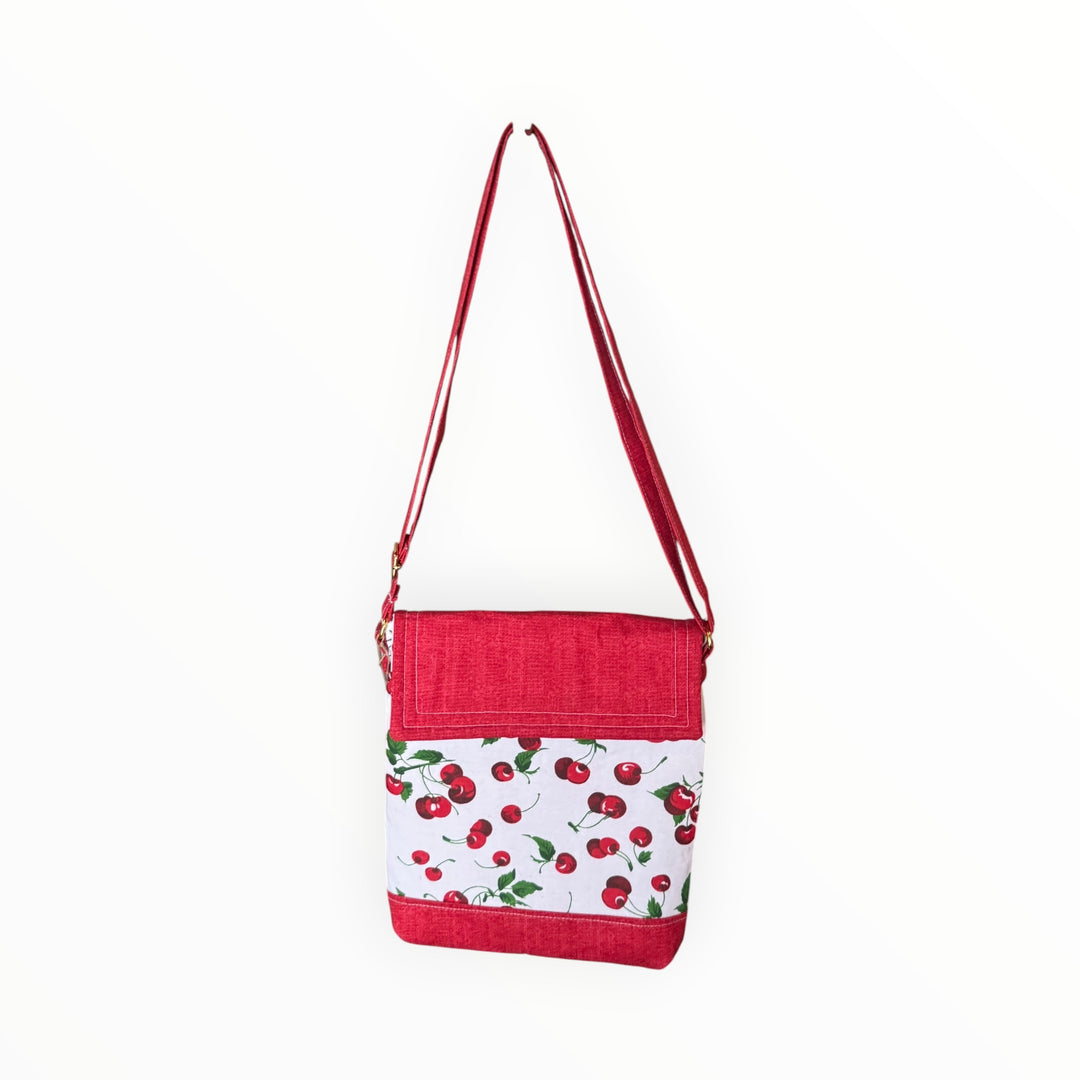 Vintage Stitches Crossbody  - Cherries on White