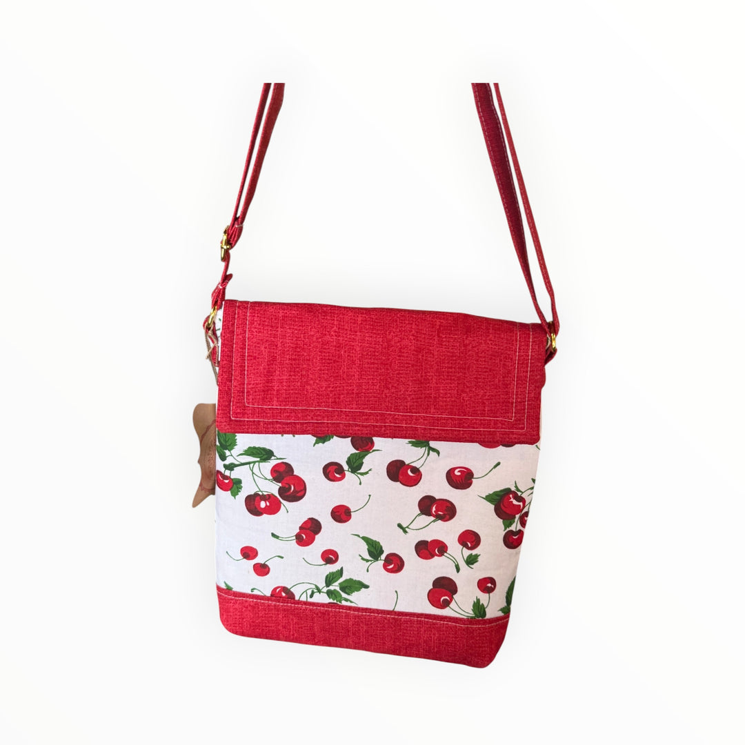Vintage Stitches Crossbody  - Cherries on White