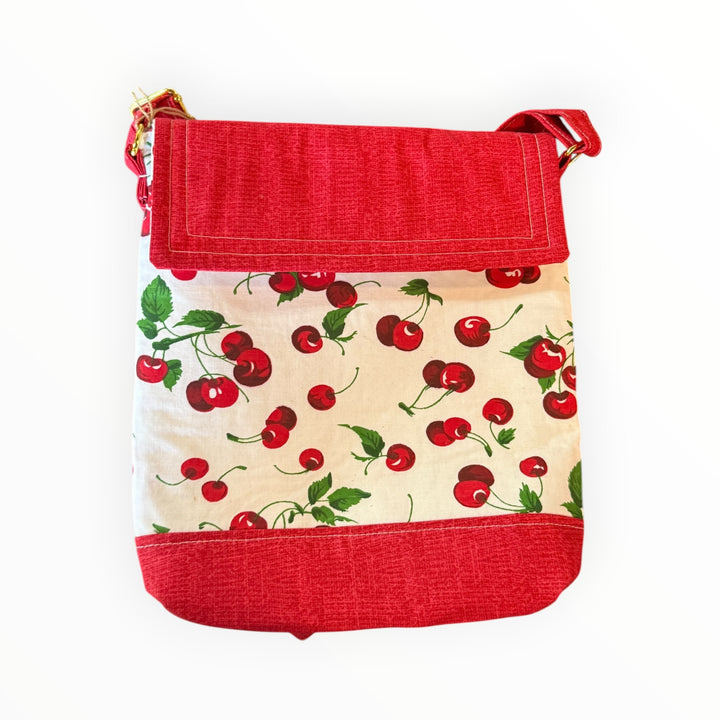 Vintage Stitches Crossbody  - Cherries on White