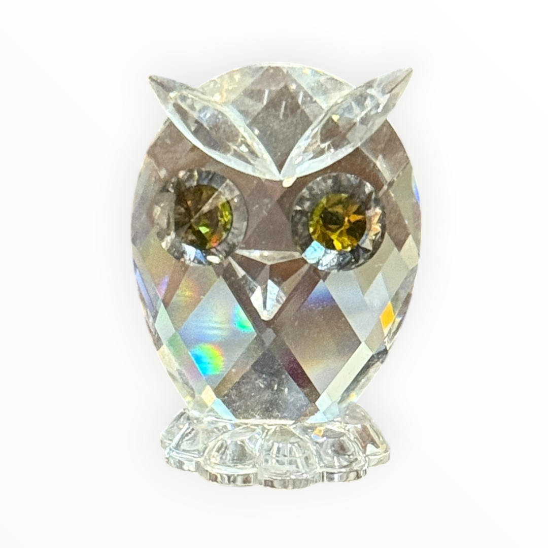 Swarovski Crystal Miniature Owl Figurine 010014 Green Eyes 1-3/8"