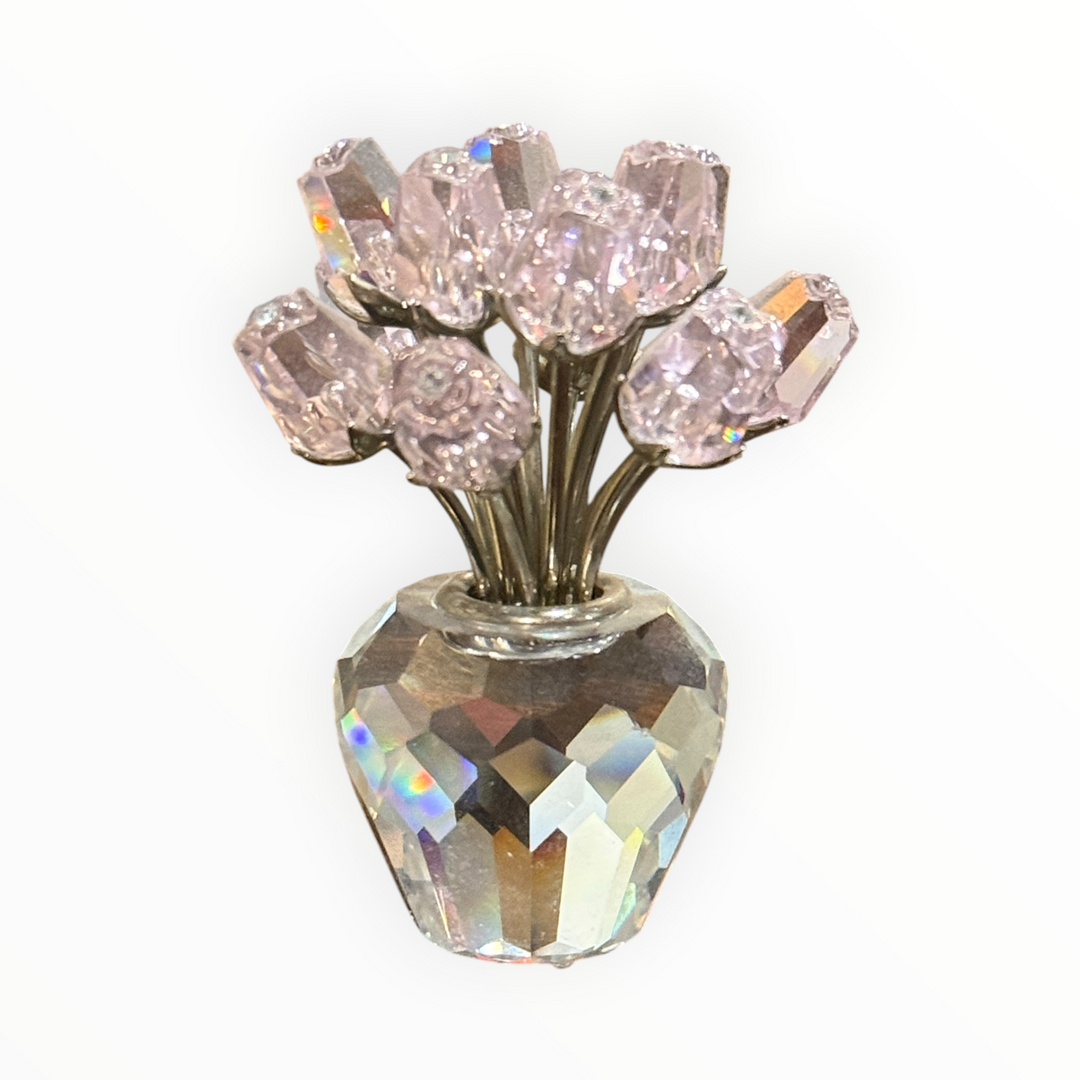 Swarovski Crystal Vase Of A Dozen Pink Roses