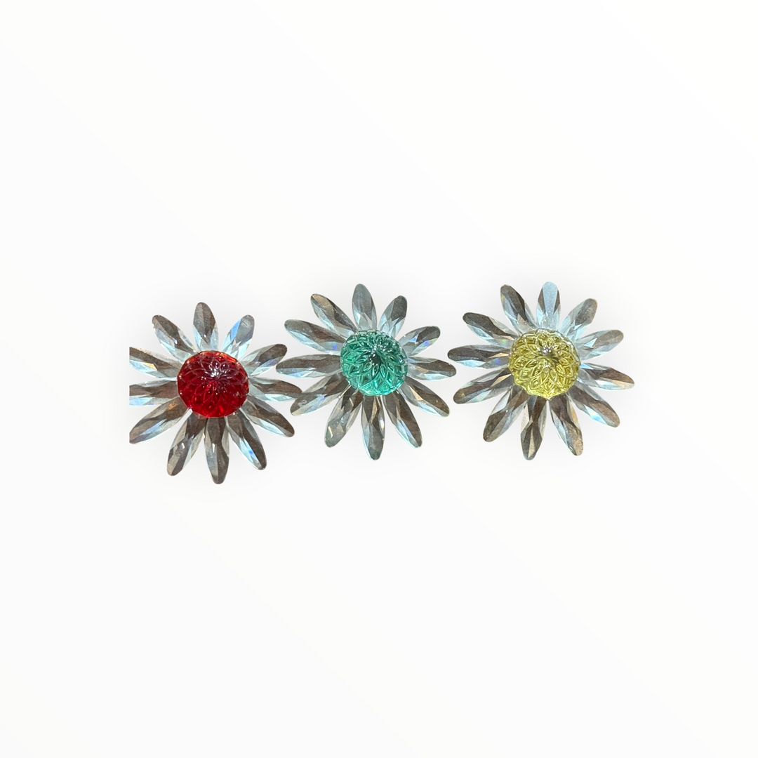 Swarovski Crystal Daisy Flowers Red Green Yellow Set of 3