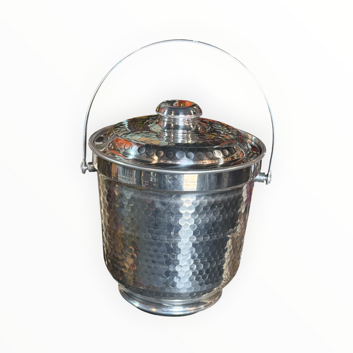 Vintage Hammered Aluminum Ice Bucket w/ Lid, Handle Made in Italy