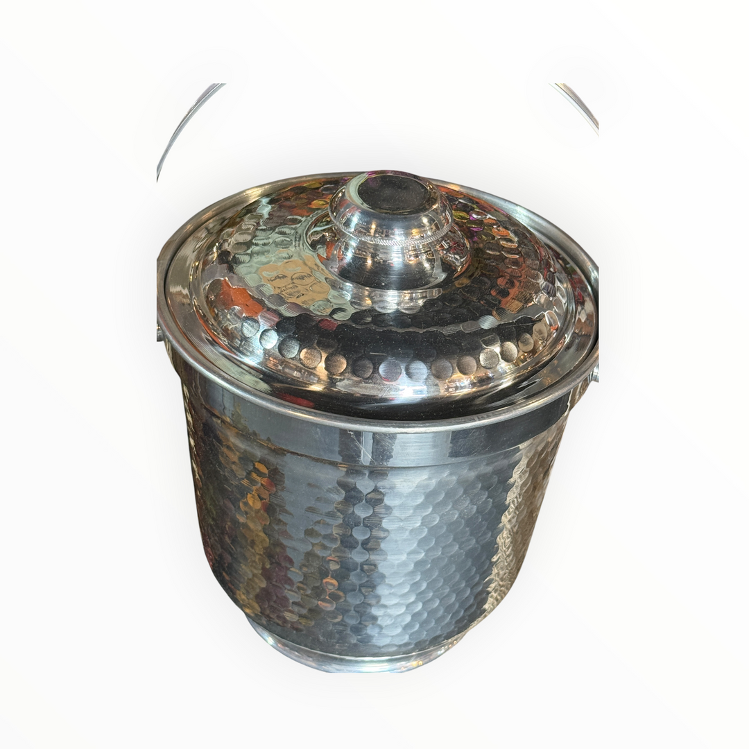 Vintage Hammered Aluminum Ice Bucket w/ Lid, Handle Made in Italy