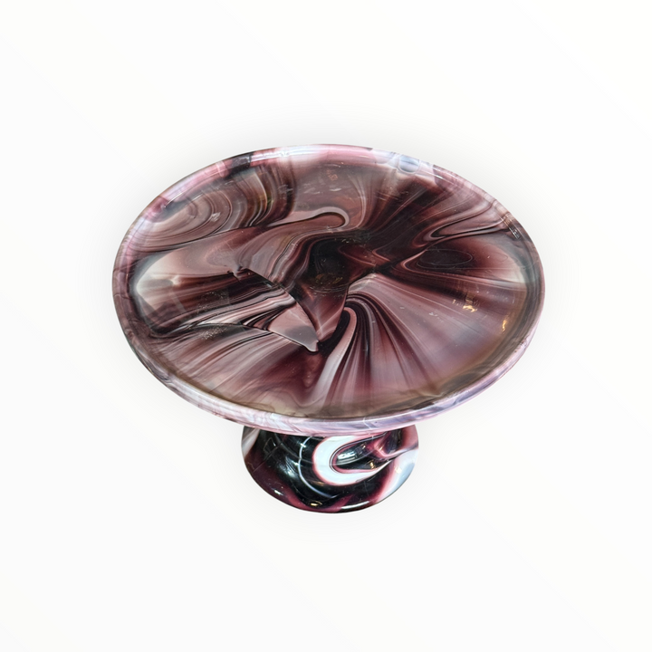 Vintage Slag Glass Cake Stand - Purple &amp; White Marbleized Swirl