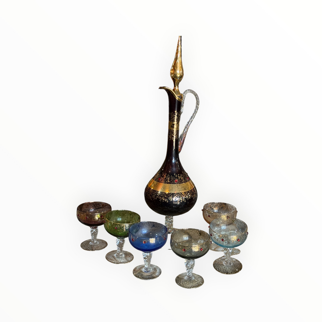 MCM Bohemian Decanter Set w/6 Wine Glasses