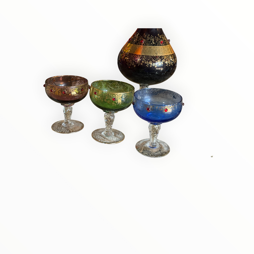 MCM Bohemian Decanter Set w/6 Wine Glasses