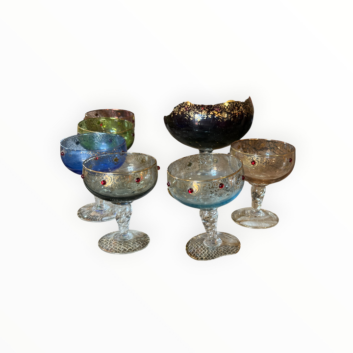 MCM Bohemian Decanter Set w/6 Wine Glasses