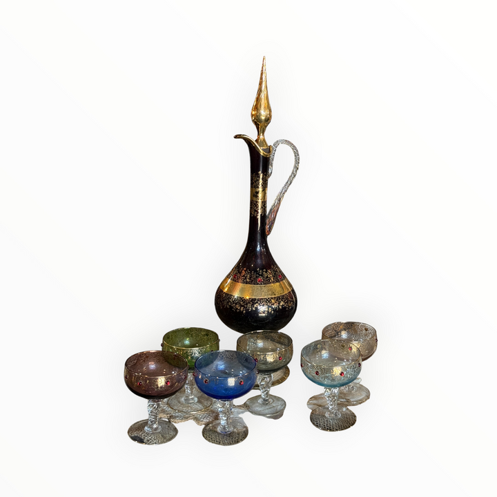 MCM Bohemian Decanter Set w/6 Wine Glasses