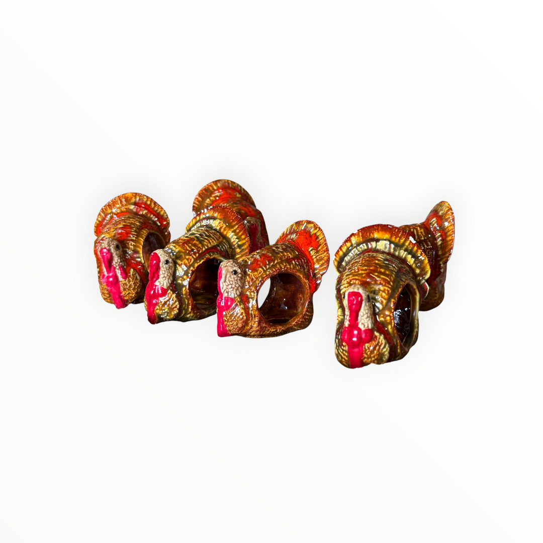 Vintage Ceramic Glazed Turkey Napkin Rings