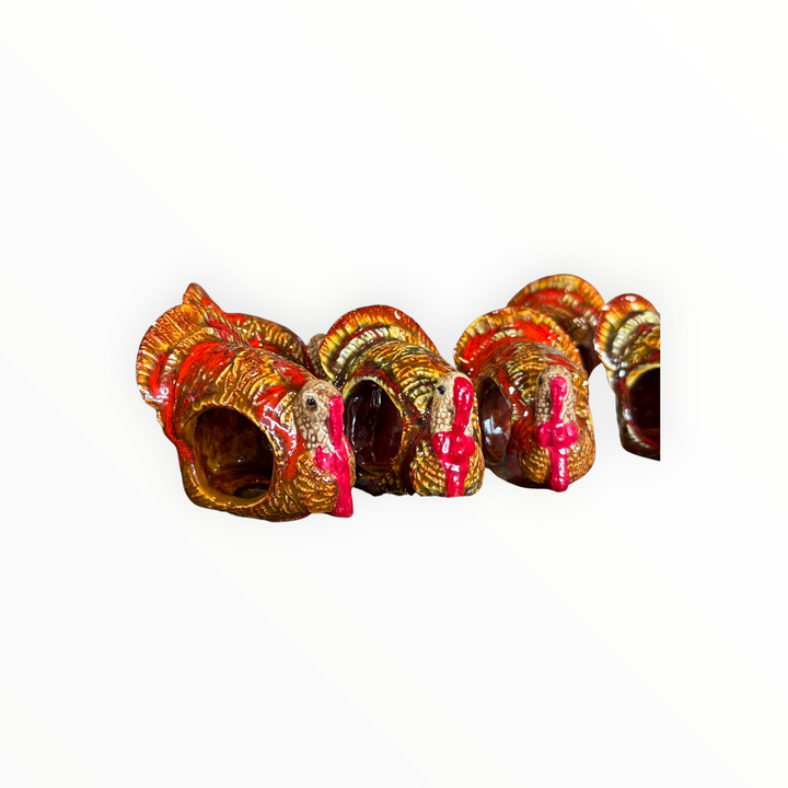 Vintage Ceramic Glazed Turkey Napkin Rings