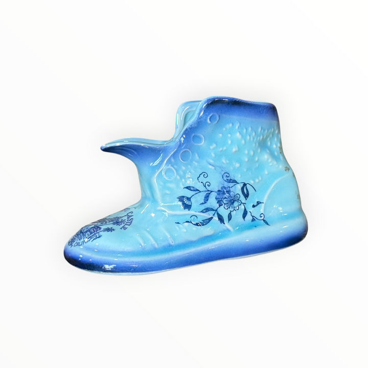 Vintage Souvenir Blue Porcelain Shoe Boot Hearst Castle Small Planter