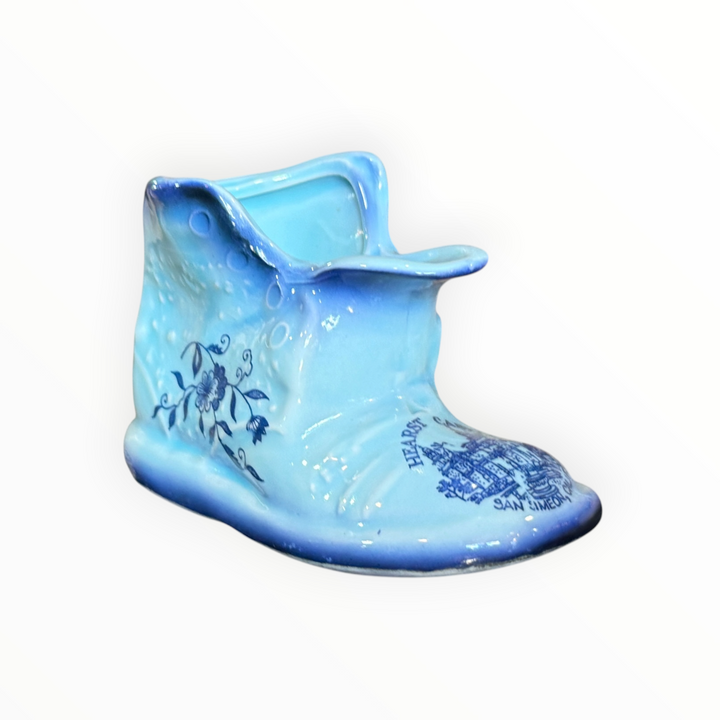 Vintage Souvenir Blue Porcelain Shoe Boot Hearst Castle Small Planter