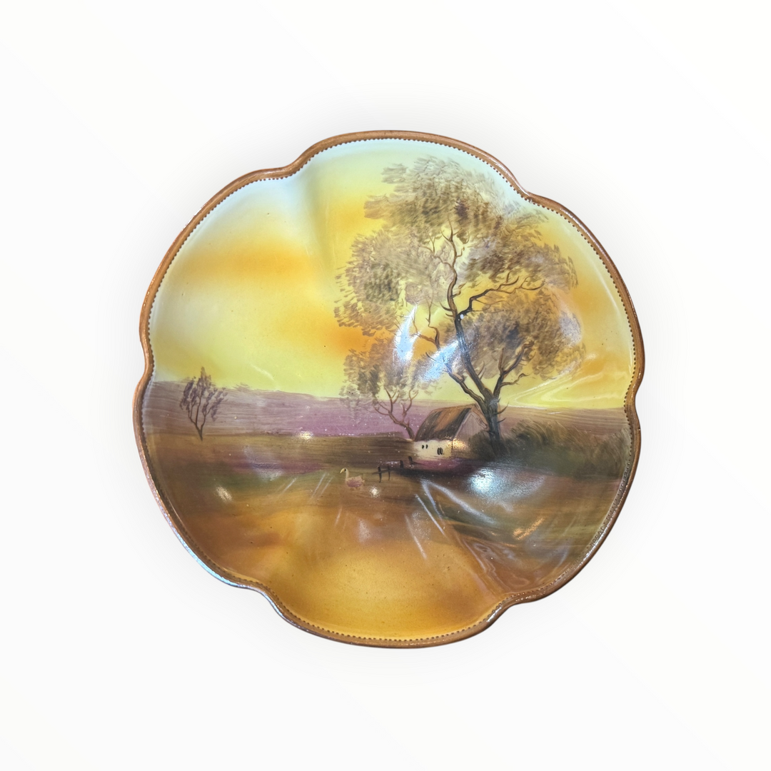 Footed Noritake Bowl - Autumn Sunset Painted