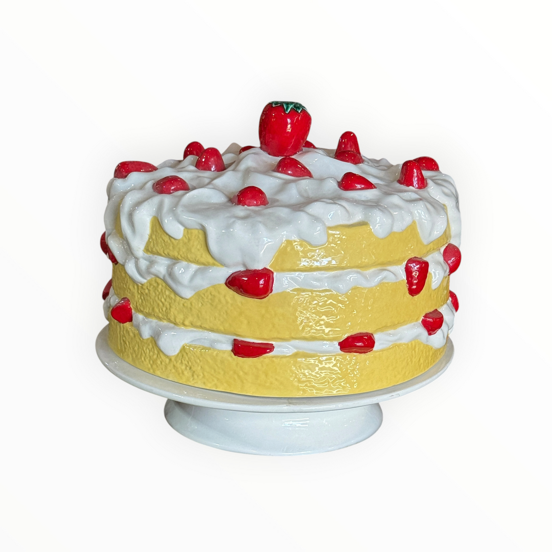 Vintage Ceramic Strawberry Shortcake Pedestal Cake Plate &amp; Dome