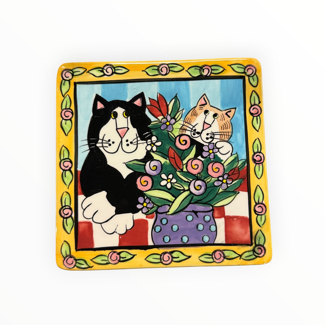 Catzilla Candace Reiter Designs Tile Trivet Cats