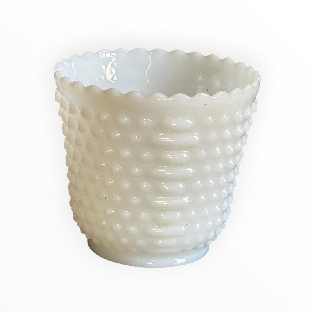 White Milk Glass Bowl Planter Hobnail Unmarked