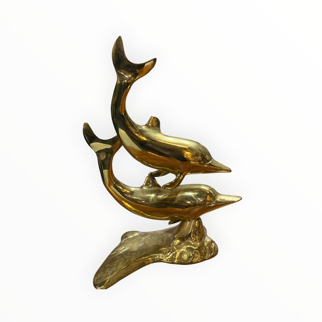 Vintage Coastal Brass Figural Dolphin Sculpture
