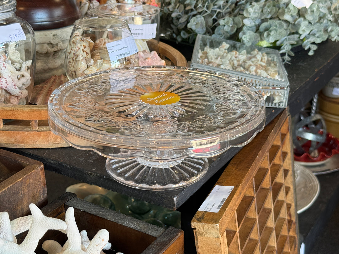 Pioneer Woman Limited Edition Cassie Embossed Clear Glass Cake Stand