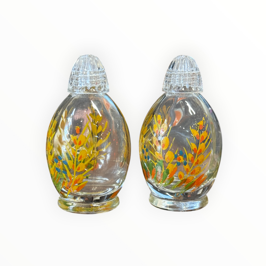 Salt and Pepper - Glass Handpainted Flowers