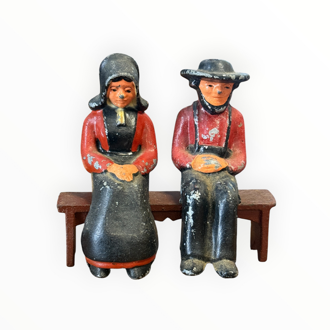Salt and Pepper - Cast Iron Wilton Amish Sitting People w/Bench