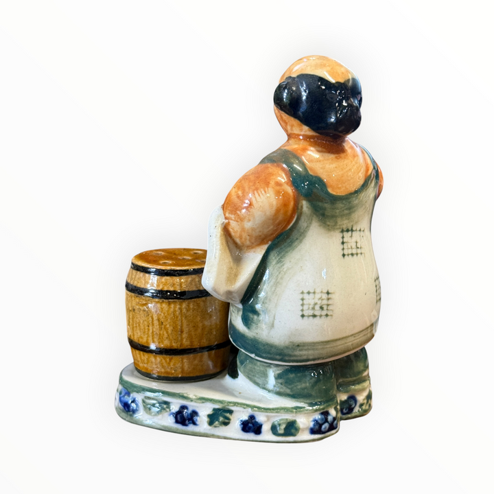 Salt and Pepper Vintage Japan Porcelain Figural Bartender, Beer Barrels