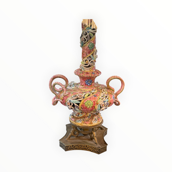 Vintage Hand Painted Glazed Ceramic Lamp  PICKUP ONLY