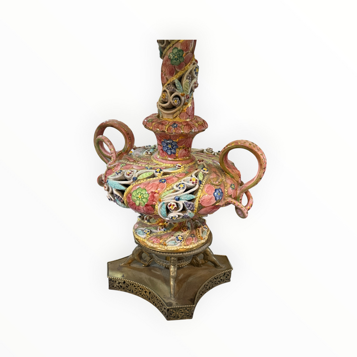 Vintage Hand Painted Glazed Ceramic Lamp  PICKUP ONLY