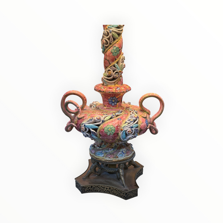 Vintage Hand Painted Glazed Ceramic Lamp  PICKUP ONLY