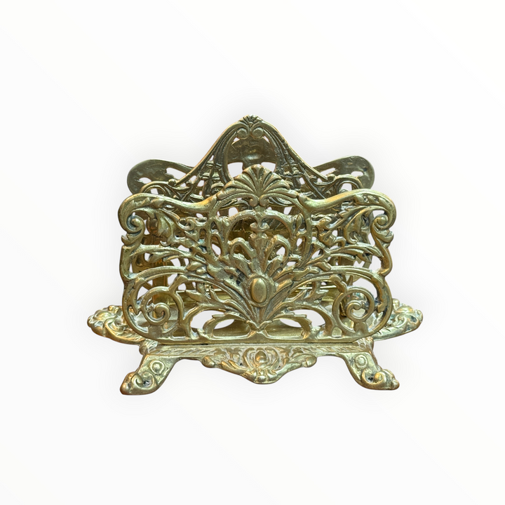 Vintage Art Nouveau Brass Letter Rack: Ornate Desk Organizer