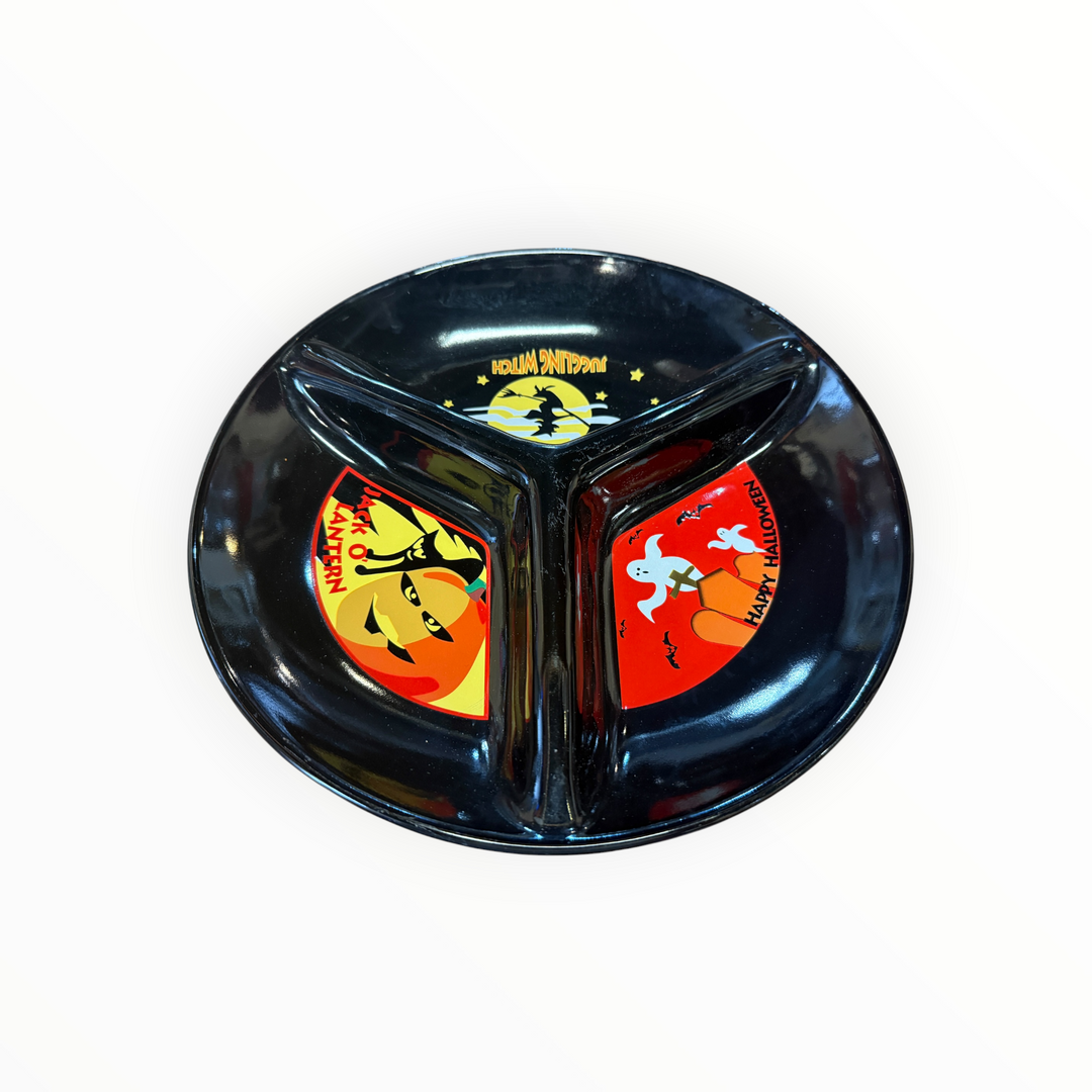Target Halloween Serving Platter 2003 Upscale Ceramic 3-Section Witch Cat Ghost