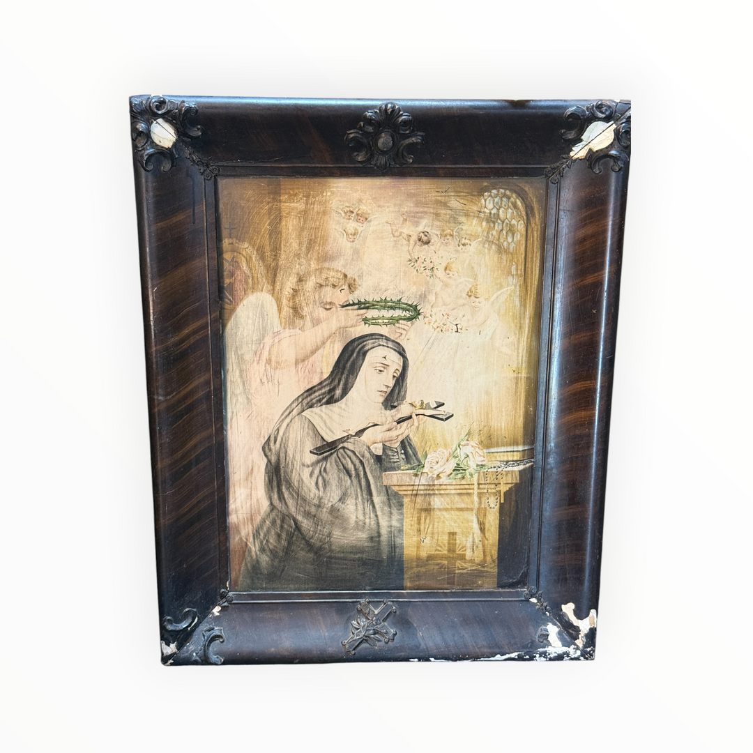 Antique St. Rita Tin Lithograph in Frame  PICKUP ONLY
